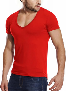 Camisetas de Cuello en V Profundo para Hombre, Camisetas Interiores de Corte Bajo, Ajustadas, de Manga Corta, 100% Algodón, 160 GSM, Ropa de Verano, OEM, Personalizadas, al por Mayor - Product Image 5