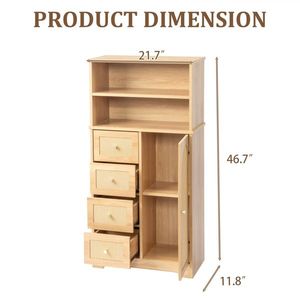 Mueble de Baño de Madera Natural con 4 Cajones, 1 Puerta y 4 Estantes, 60*30*120cm, con Acabado de Melamina y Ratán - Product Image 2