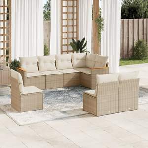Conjunto de Sofás de Jardín Beige, Mimbre Sintético para Exteriores, Cojines Impermeables, Diseño Contemporáneo - Product Image 3