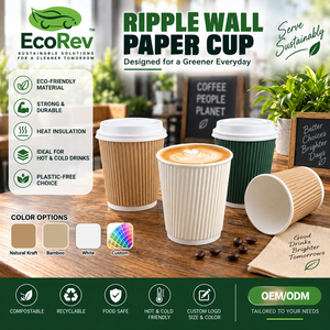 แก้วกาแฟกระดาษคราฟท์รักษ์โลก ดีไซน์ผนังลูกฟูก พร้อมฝาสีเขียว สำหรับเครื่องดื่มร้อน ใช้ซ้ำได้ เป็นมิตรต่อสิ่งแวดล้อม เหมาะสำหรับซื้อกลับบ้าน - Product Image 5