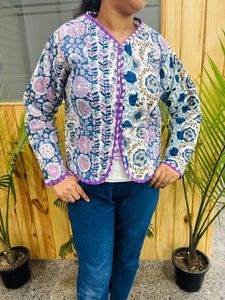 Veste matelassée en coton de haute qualité, style bohème imprimé à la main, vestes matelassées faites à la main, cadeaux, veste à fermeture boutonnée pour femmes, cadeaux - Product Image 3