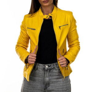 <b>Yellow</b> Color Women's Leather <b>Jackets</b> with Premium Leather Crop Design Sexy Fit Latest Winter Women Leather <b>Jacket</b> - Product Image 5