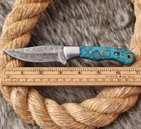 Großhandel Handgefertigtes Damaszener Stahl-Filetiermesser mit Türkis-Harzgriff EDC Jagdmesser mit Fester Klinge Hersteller Lieferant