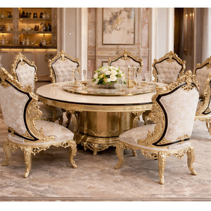 Juego de Comedor de Madera de Teca Tallada a Mano de Estilo Europeo Clásico, Diseño Emperador, Mesa de Comedor Redonda Exquisita para 8 Personas, Reino Unido - Product Image 1