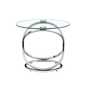 Mesa de Centro Moderna Redonda de Vidrio con Acabado Cromado y Cubierta de Vidrio Templado para Sala de Estar, Mesa de Centro Plateada - Product Image 3