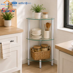Estante esquinero de vidrio templado de 3 niveles hecho en Taiwán, estante de almacenamiento para cocina con tubo cromado, fábrica con certificación ISO9001 y BSCI - Product Image 5
