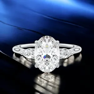 Moissanite Engagement <b>Ring</b> <b>925</b> Sterling <b>Silver</b> White Gold Plated Oval Cut Luxury Wedding <b>Ring</b> for Women - Product Image 6