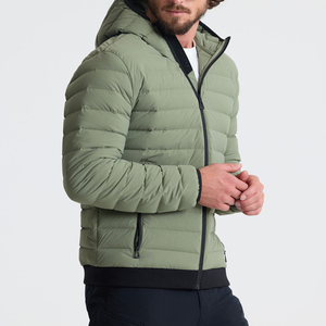 <b>Men's</b> Hooded Puffer <b>Jacket</b> Olive Green Polyester Windproof Casual Autumn Wear Slim Fit Zipper Closure Solid Color - Product Image 5