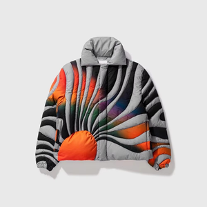 Men Oversized Sunset Puffer <b>Jacket</b> <b>Duck</b> <b>Down</b> Quilted Bomber Multicolor Streetwear Winter <b>Jacket</b> OEM Custom - Product Image 1