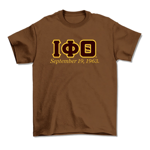 Camiseta marrón Iota Phi Theta para hombre, 19 de septiembre de 1963, con gráfico de letras griegas, cuello redondo, manga corta, informal, de algodón, para fraternidad, Camp - Product Image 3