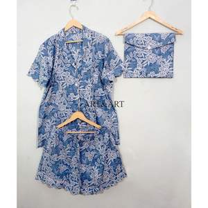 Conjunto de Pijama para Mujer, Hecho a Mano, Elegante, Transpirable, con Estampado Digital, Manga Corta, 100% Algodón Puro, Estampado Ikat, Verano-Otoño, Venta al Por Mayor - Product Image 5