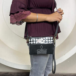 New OEM Luxury Handbag <b>Hand</b> Tooled Checkered Leather Girls Fashion Crossbody Purse Boot Stitch Suede Leather Women's <b>Mini</b> Bags - Product Image 4