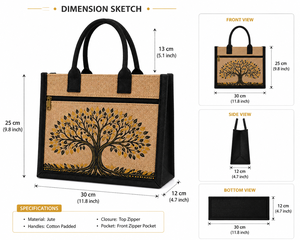 <b>tree</b> print laminated jute tote <b>bag</b> eco friendly reusable shopping <b>bag</b> with zipper pocket custom wholesale - Product Image 2