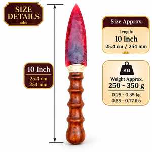 Dague à pointe de flèche en obsidienne rouge faite à la main de 10 pouces avec manche en bois – Cadeau décoratif pour collectionneur de cristaux - Product Image 2