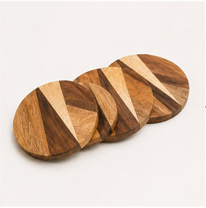 Handmade <b>Round</b> Wooden Coaster <b>Set</b> Of <b>4</b> with Modern Geometric Inlay Eco-Friendly Heat Resistant Drink Mats <b>For</b> Coffee Tableware - Product Image 4