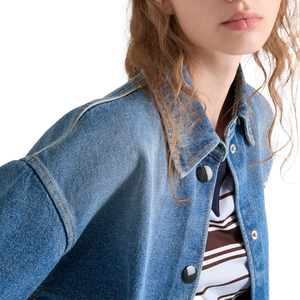 Trending Custom Women's <b>Cropped</b> <b>Denim</b> Shirt Oversized Casual Premium Streetwear OEM Fashion Button Up <b>Denim</b> Top Private Label - Product Image 5