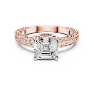 แหวนหมั้นทองคำแท้ 14k สีโรสโกลด์คลาสสิกสำหรับผู้หญิง ประดับเพชรทรง Asscher ที่เพาะเลี้ยงในห้องปฏิบัติการ พร้อมวงแหวนประดับเพชรแบบ Paved Band ได้รับการรับรองจาก GRA - Product Image 3