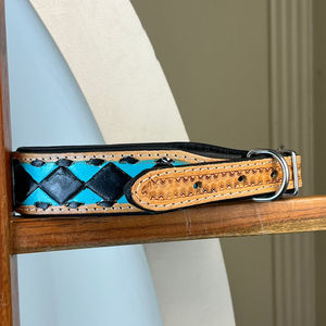 Collar de perro ajustable personalizable de alta calidad con patrón a cuadros de cuero genuino mecanizado a mano, collares de lujo para mascotas de primera calidad - Product Image 5