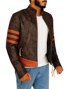 Blousons de motard en cuir vieilli bicolore avec col montant, imperméables et coupe-vent - Product Image 5