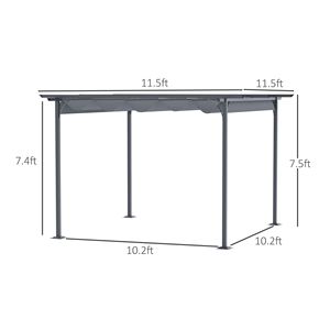 Gazebo Retrattile da Patio 3,5m x 3,5m, Impermeabile e Resistente ai Raggi UV, con Robusta Struttura in Acciaio e Palo in Metallo, Grigio - Product Image 3