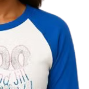 Camiseta de Béisbol para Mujer, Blanca y Azul, con Logotipo Redondo Brillante, Manga Raglán Tres Cuartos, Estilo Casual - Product Image 3