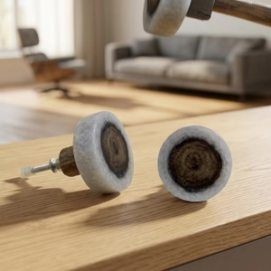 Modern Round Marble Cabinet Knobs with Wood Core Minimalist Design for Living Room Furniture Easy Installation - Product Image 1