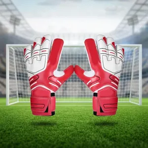Gants de gardien de but en PU rouge et blanc à doigts entiers avec paume antidérapante, sangle de poignet réglable, gants de sport respirants pour le football - Product Image 3
