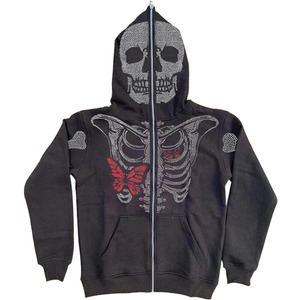 Sweat à capuche unisexe surdimensionné pour homme, fermeture éclair intégrale, 100 % coton épais, noir, broderie araignée personnalisée - Product Image 3