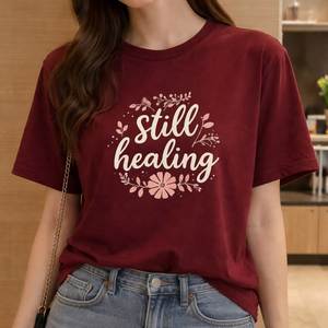เสื้อยืดผู้หญิงลายดอกไม้ Still Healing คอกลม แขนสั้น ทรงหลวม สวมใส่สบาย ผ้าฝ้าย 100% เสื้อท่อนบนสำหรับฤดูใบไม้ผลิและฤดูร้อน - Product Image 1