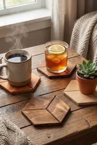 Wood <b>Coasters</b> for <b>Drinks</b> Absorbent, Wooden <b>Coasters</b> with Holder, <b>Drink</b> <b>Coasters</b> for Coffee Table, Absorbent <b>Coaster</b> Set - Product Image 3