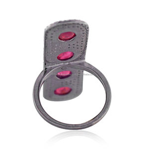 Longue Naturel Ruby Gemstone Pavé de Diamants Solide 925 En Argent Sterling Anneau Par Metarock Bijoux - Product Image 3
