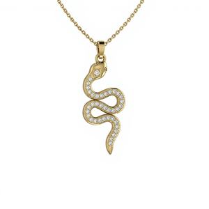 Colgante de Serpiente de Plata de Ley 925 con Zirconia Engastada en Puntas, 15x32mm, Chapado en Oro, Amuleto para Amantes de los Animales, Joyería Fina para Mujer - Product Image 1