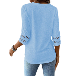 Chemise décontractée pour femme en coton 100% respirant, couleur unie bleu clair, manches longues classiques, pour un usage quotidien - Product Image 4