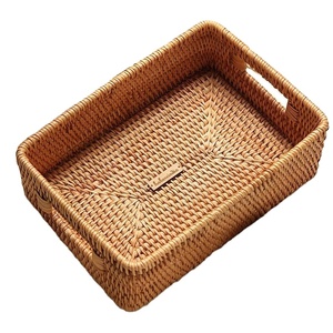 Acceptable Price Custom Size Handmade Woven Serving Tray Rattan Fruit Serving <b>Storage</b> <b>Basket</b> <b>Rectangle</b> Shape Home Decoration - Product Image 1