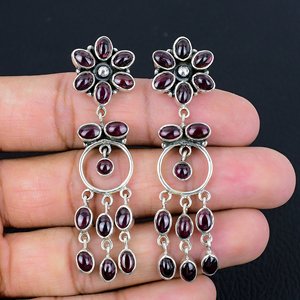 New Style Fashion Design Natural Garnet Gemstone Drop Dangle Earrings Handmade 925 Sterling <b>Silver</b> Wedding Party Customizable - Product Image 1
