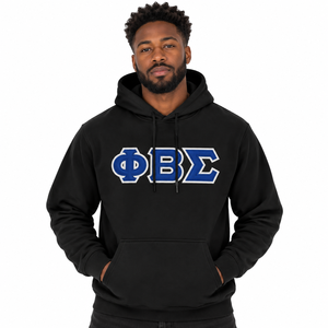 Sudadera con Capucha para Hombre Phi Beta Sigma Negra con Letras Griegas Bordadas en Azul Real y Blanco, Sudadera de Forro Polar de Manga Larga - Product Image 1