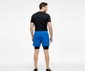 Nouveauté : Short de sport pour homme en polyester rouge et bleu à motif écossais, taille élastique, anti-plis, respirant et séchage rapide, qualité supérieure - Product Image 3