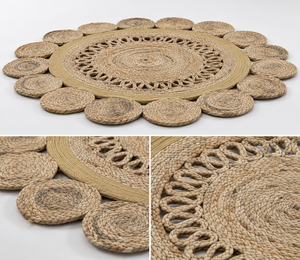 Nouveau tapis rectangulaire en jute, motif floral, tressé, à poils moyens, antidérapant, style moderne, fait main, pour chambre à coucher - Product Image 2