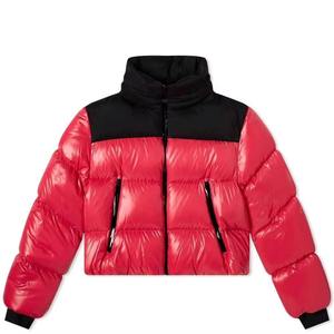 Women's Red Black Color Block Quilted Puffer Jacket Stand Collar Full Sleeve <b>Winter</b> <b>Coat</b> <b>Thick</b> Polyester Wadding Zipper Closure - Product Image 2