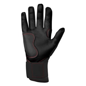 Black Leather Batting <b>Gloves</b> with <b>Red</b> Stitching Pull On Closure Durable for Training Unisex Adult - Product Image 4