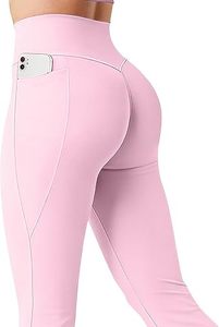 Leggings de yoga évasés taille haute pour femmes avec poches, pantalon rose uni extensible pleine longueur, design sans couture - Product Image 5