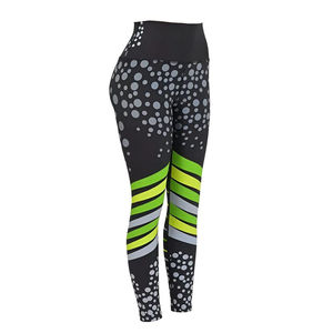 Leggings de Yoga de Cintura Alta, Largos, con Diseño de Puntos y Rayas Verdes, Spandex, Poliéster, Elásticos en Cuatro Direcciones, Cintura Elástica - Product Image 3