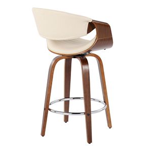 Symphony 26 \ "Set moderno sgabello da banco a altezza fissa della metà del secolo 2 mobili girevoli in legno di noce per sala da pranzo in finta pelle crema - Product Image 4
