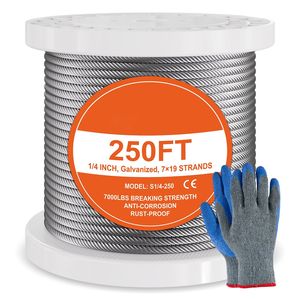 Cavo in Acciaio al Carbonio Zincato 1/4'' 250 ft, Resistenza alla Rottura 7000 Lbs, 7 X 19 Fili per Costruzioni - Product Image 6