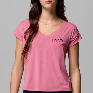 T-shirt décontracté pour femme en polyester respirant et doux avec logo personnalisé, col en V, toucher doux, haut léger pour femme - Product Image 1