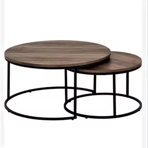 Factory Direct Round Dark Walnut <b>Wood</b> Top Black Steel Nesting Coffee <b>Table</b> For <b>Small</b> Flat Lounge Coffee <b>Table</b> For Indoor - Product Image 1
