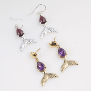 Pendientes de Cola de Sirena con Amatista Natural, Chapados en Oro, con Gema Facetada en Forma de Pera, Joyería Oceánica, Regalo para Mujer - Product Image 2