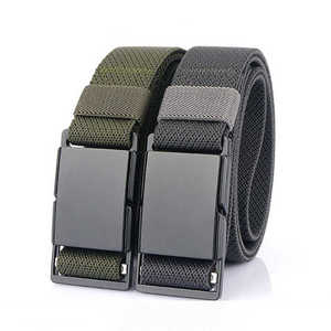 Ceinture décontractée en tissu noir avec boucle rectangulaire à verrouillage automatique, impression par transfert thermique, design durable - Product Image 3