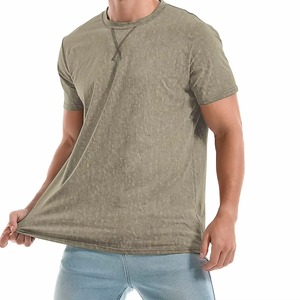 T-shirts pour hommes de haute qualité, grandes tailles, délavés à l'acide, colorés, épais, à bordure contrastante, effet usé et délavé par le soleil - Product Image 3