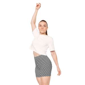 Shorts de Mujer con Estampado Geométrico Blanco y Negro, Cintura Media, Cierre Elástico, Estilo Casual Tejido, Corte Regular - Product Image 4